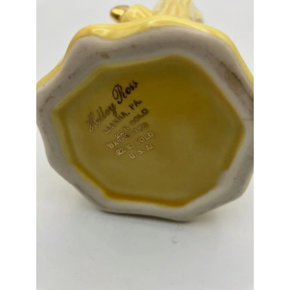 Ceramic Yellow Squirrel Vase by‎ Holley Ross Studios 22K Gold Accents MCM 6